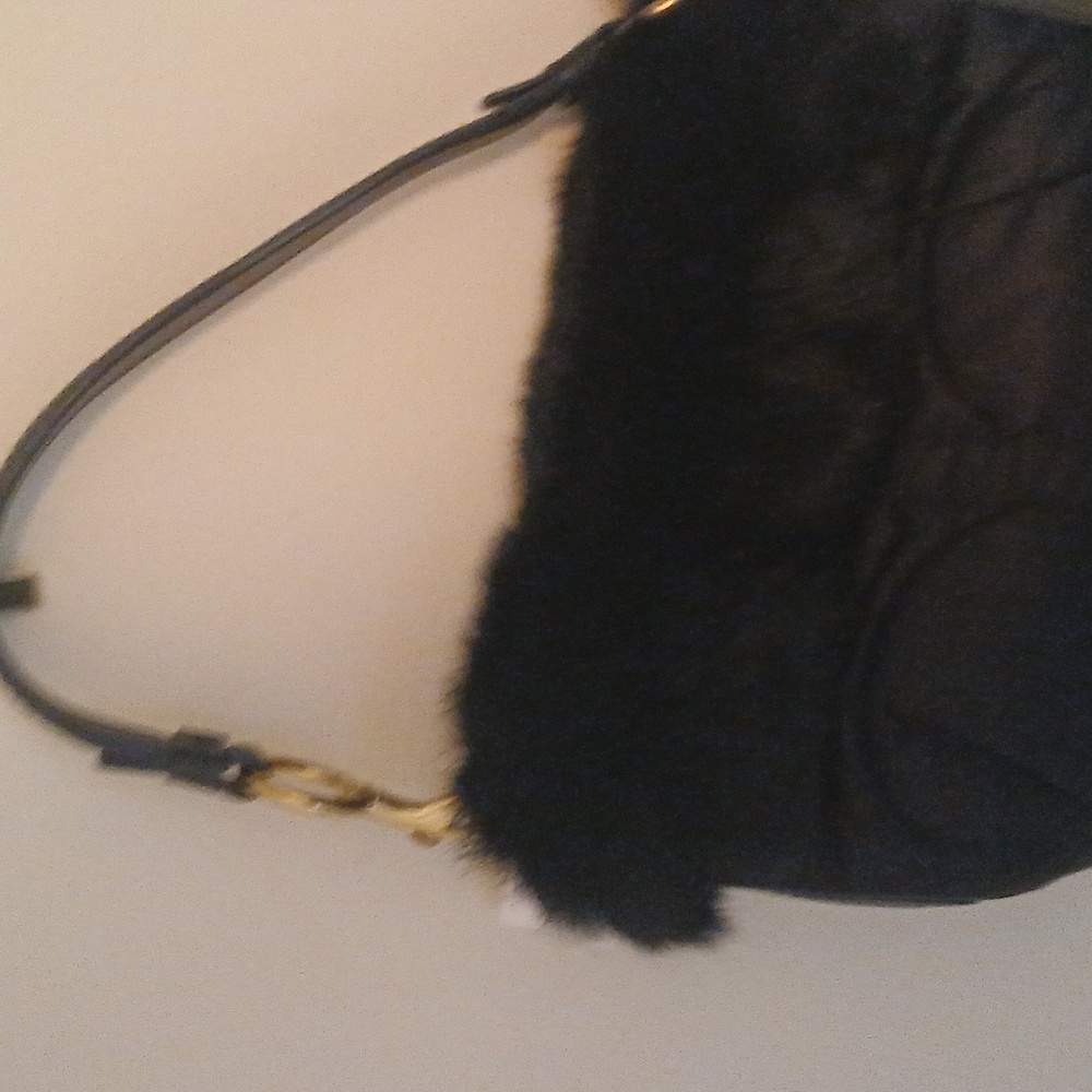 Coach handbag black fur trimmed black new never used with tags attached  vintage